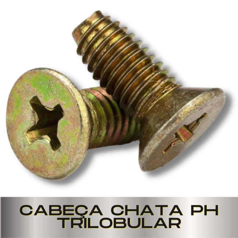 Parafusopar | Parafuso Fendado Rosca Máquna | Cabeça Chata PH Trilobular